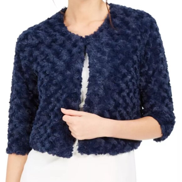 NEW! Robbi Bee Open Cardigan Top Navy Soft Plush PS Polyester Half Sleeves $49‎ - Picture 1 of 13